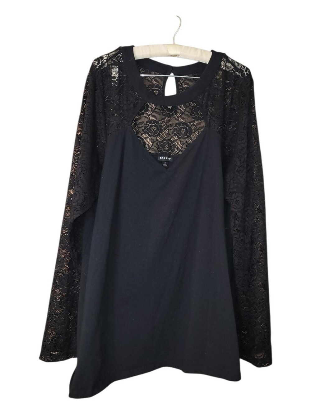 Torrid 4 Black Long Lace Sleeved Keyhole Whimsigoth Black Top 4X